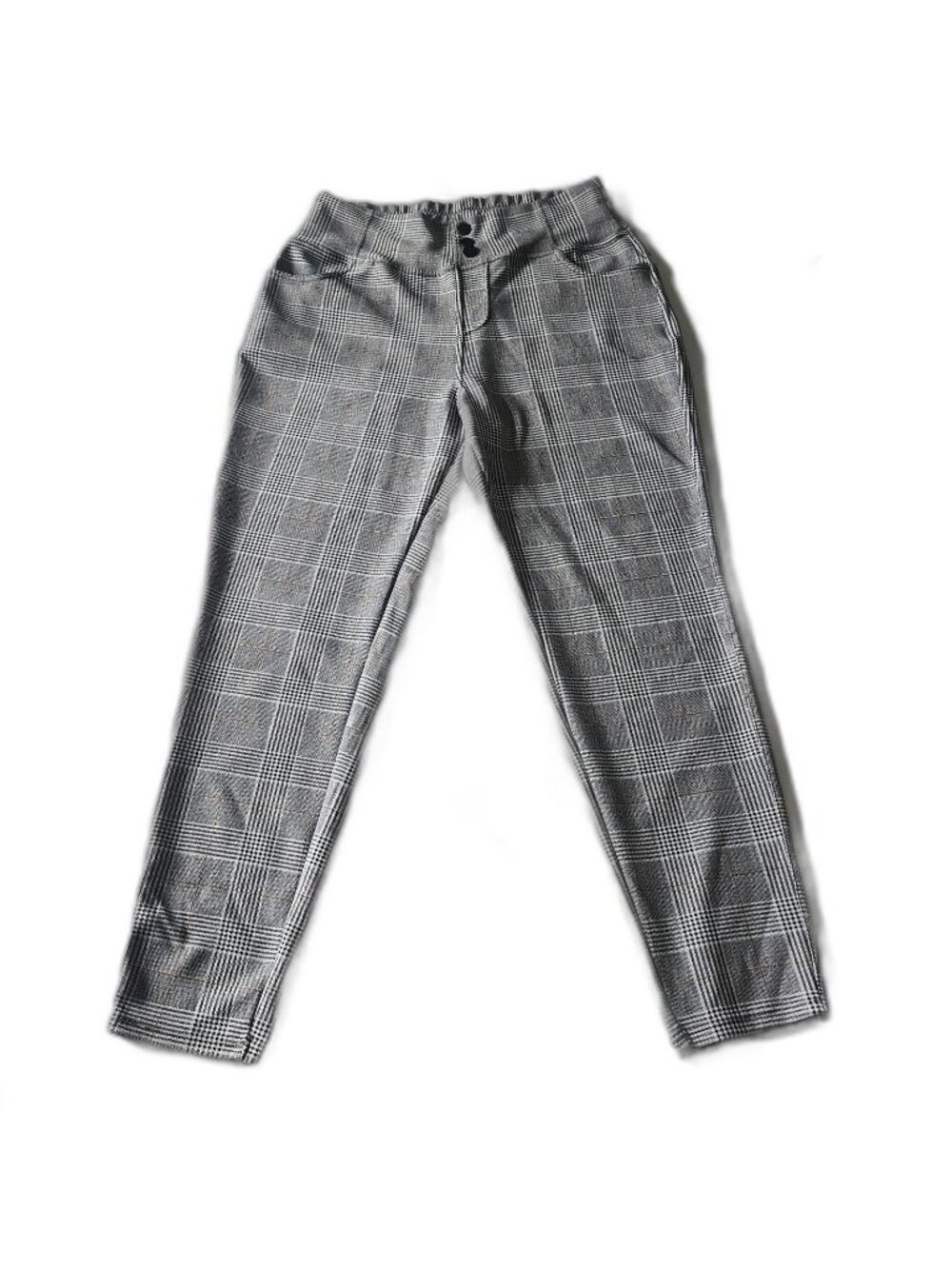 I Believe Slimming Pants Womens Plus Size 1X Gray Plaid Soft Stretch Pull On